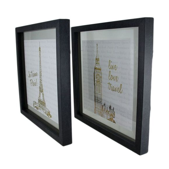 2 Pc. Live Love Travel Foiled Eiffel Tower/Big Ben Wall Hanging Set - Picture 2 of 6